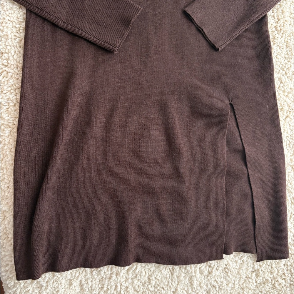 Cable & Gauge Brown Mock Neck Sweater Dress M Fall Minimalist Long Sleeve Knit - Picture 4 of 4